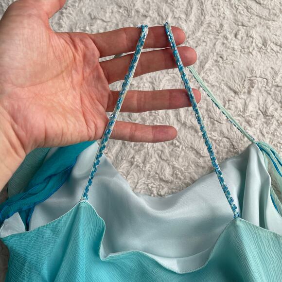 Cache beaded sequin floral slip dress Elsa ombre blue asymmetric fairy prom M - Picture 6 of 16